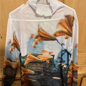 Anthropologie Floral Print Top - Orange and Blue